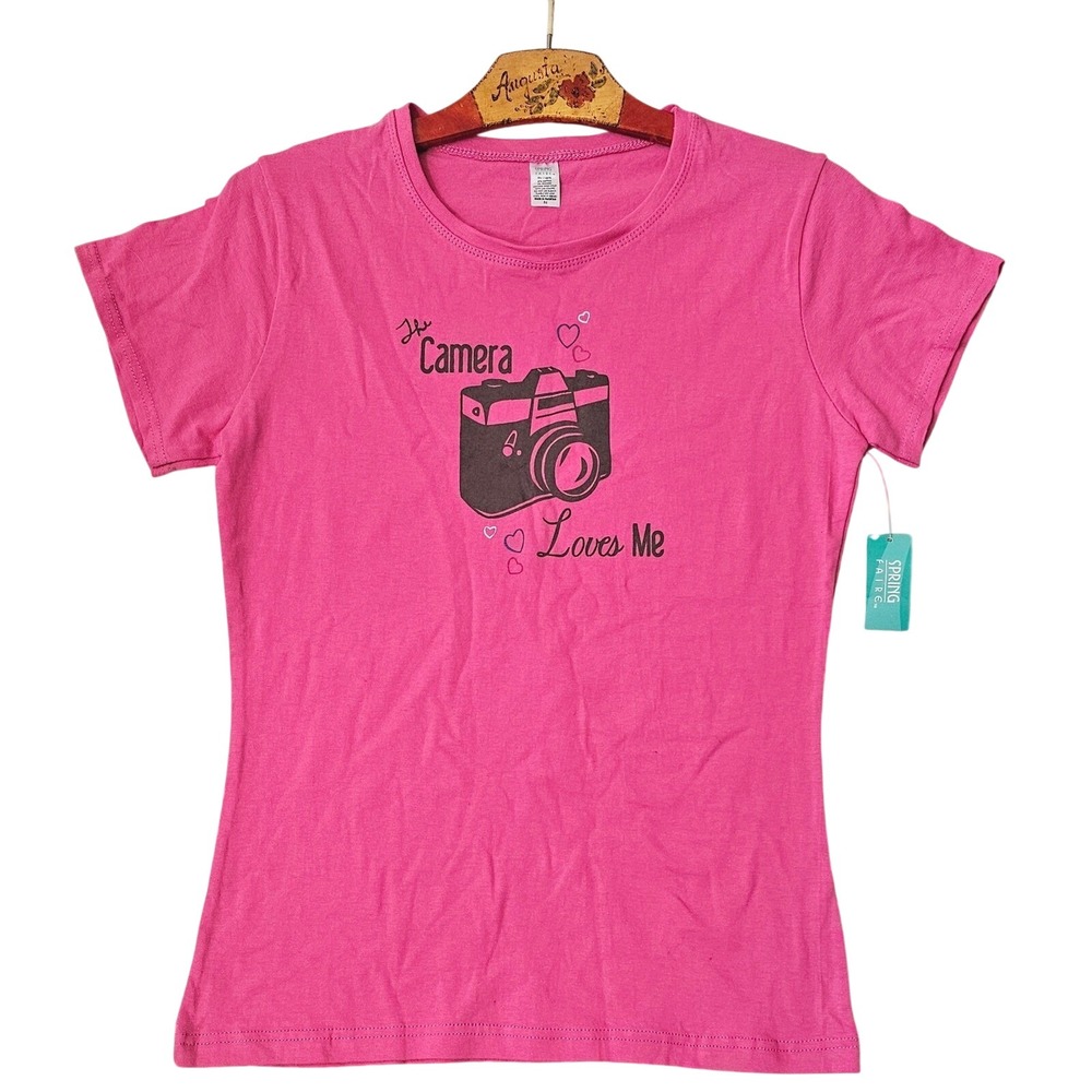 Spring Faire Pink Graphic Tee The Camera Loves Me Short Sleeve Shirt Large